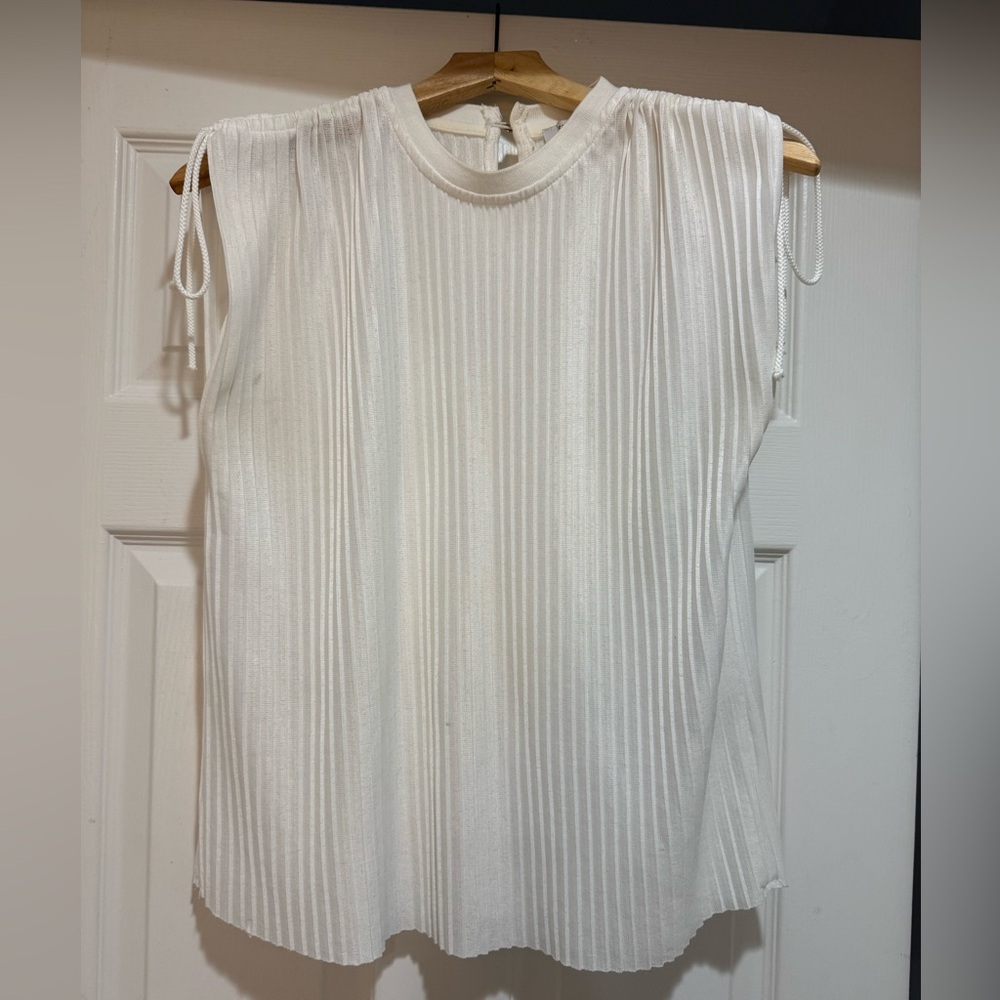 White Pleated Sleeveless Top